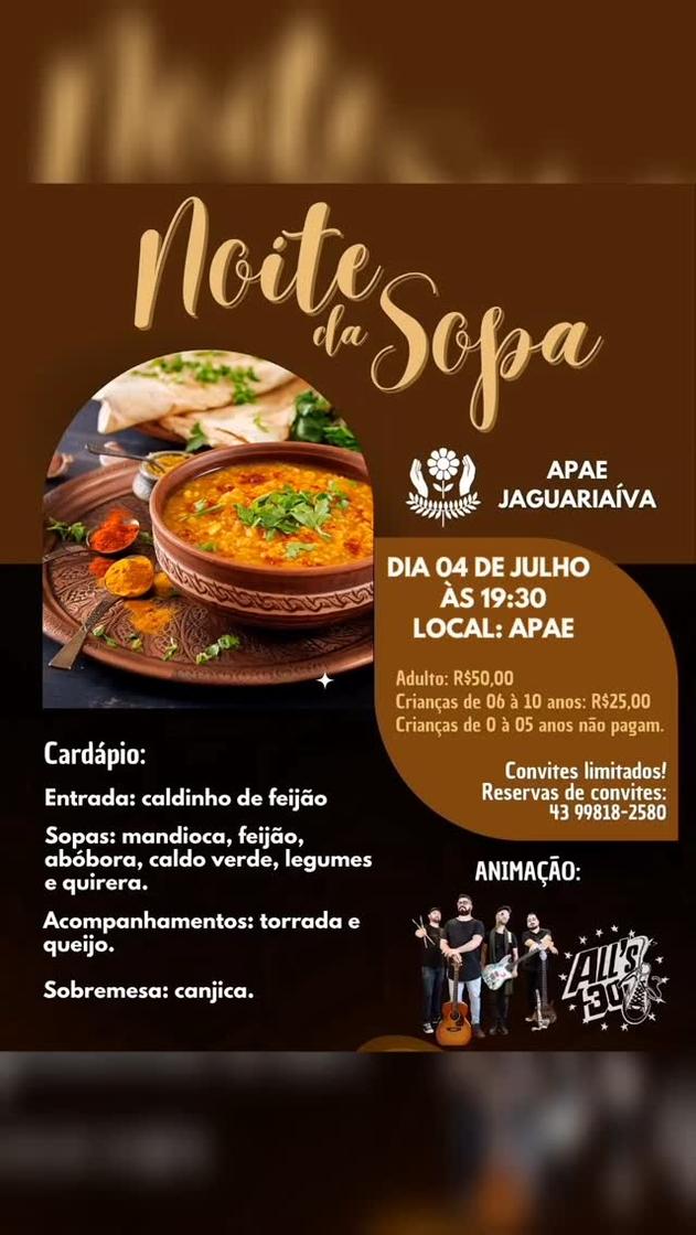 Official poster: Noite da Sopa da APAE de Jaguariaíva